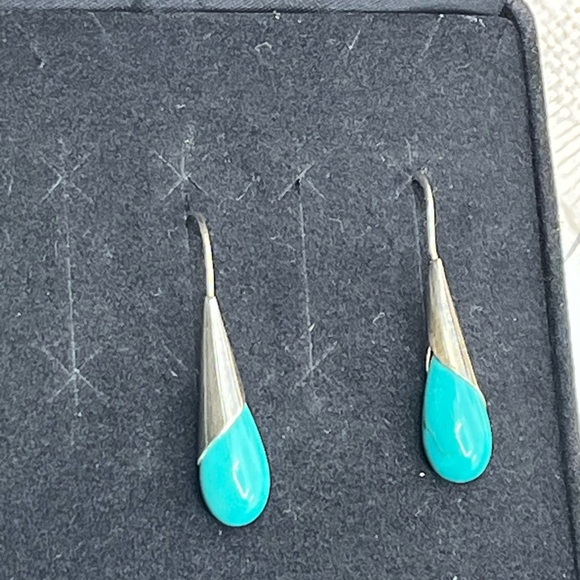 Vintage 925 Sterling Silver and Turquoise Teardrop Earrings - Picture 12 of 12
